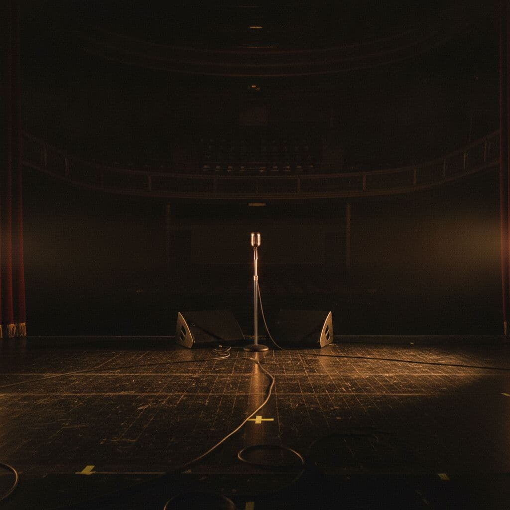 Empty stage with a single microphone before the show